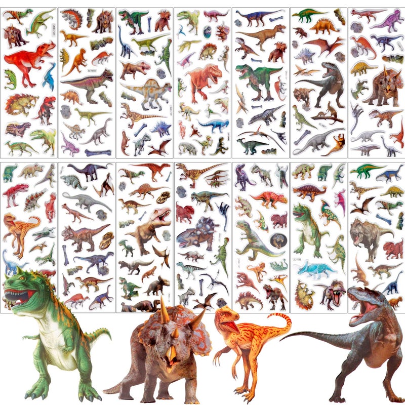 UPINS Dianosaur Stickers for Kids, 14 Different Sheets 200+ Counts 3D Puffy Stickers Craft Scrapbooking for Children Dinosaur Lovers - Image 1